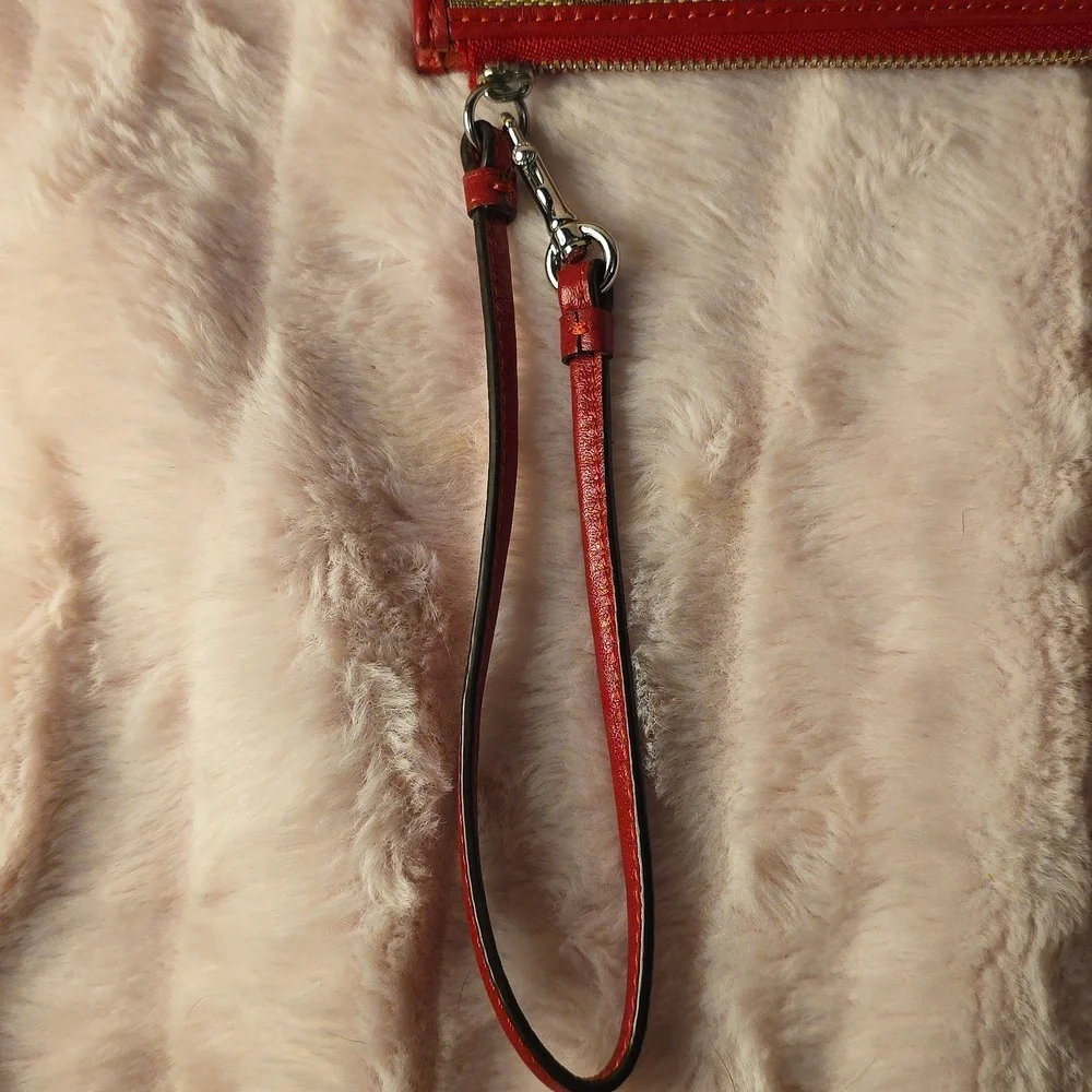 Coach Jacquard And Red Leather Wallet With Strap